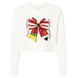 Christmas Teacher Bow Cropped Pullover Crew