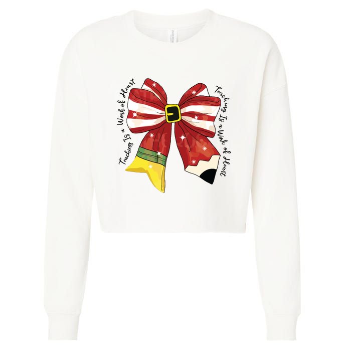 Christmas Teacher Bow Cropped Pullover Crew