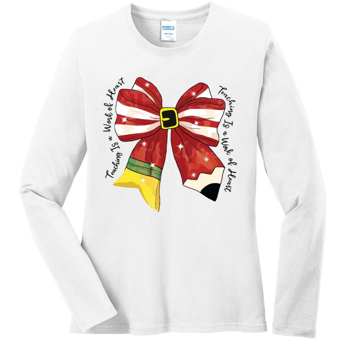 Christmas Teacher Bow Ladies Long Sleeve Shirt