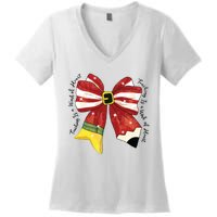 Christmas Teacher Bow Women's V-Neck T-Shirt