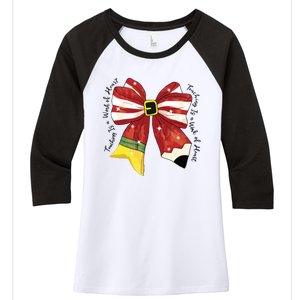 Christmas Teacher Bow Women's Tri-Blend 3/4-Sleeve Raglan Shirt