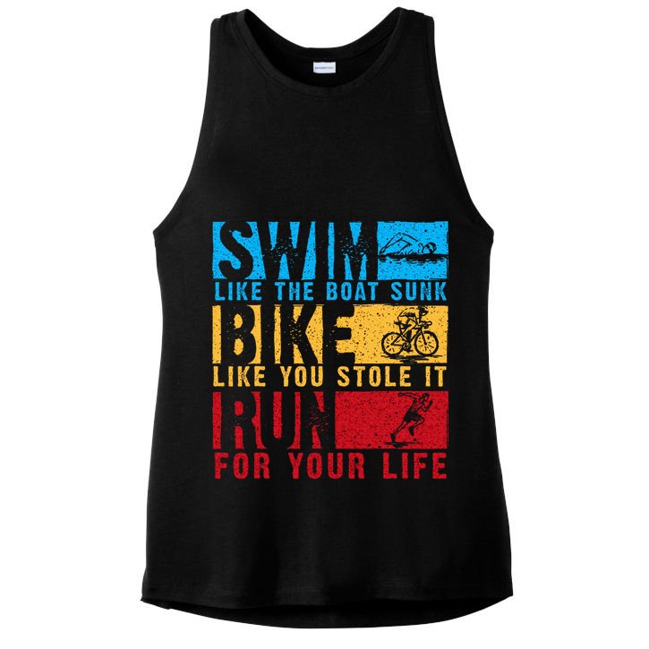 Cool Triathlon Boat Swim Bike Run Triathlete Ladies PosiCharge Tri-Blend Wicking Tank