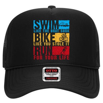 Cool Triathlon Boat Swim Bike Run Triathlete High Crown Mesh Back Trucker Hat