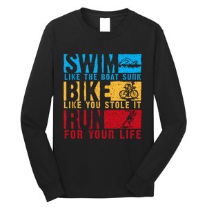 Cool Triathlon Boat Swim Bike Run Triathlete Long Sleeve Shirt