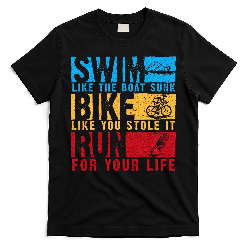 Cool Triathlon Boat Swim Bike Run Triathlete T-Shirt