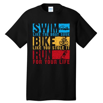 Cool Triathlon Boat Swim Bike Run Triathlete Tall T-Shirt