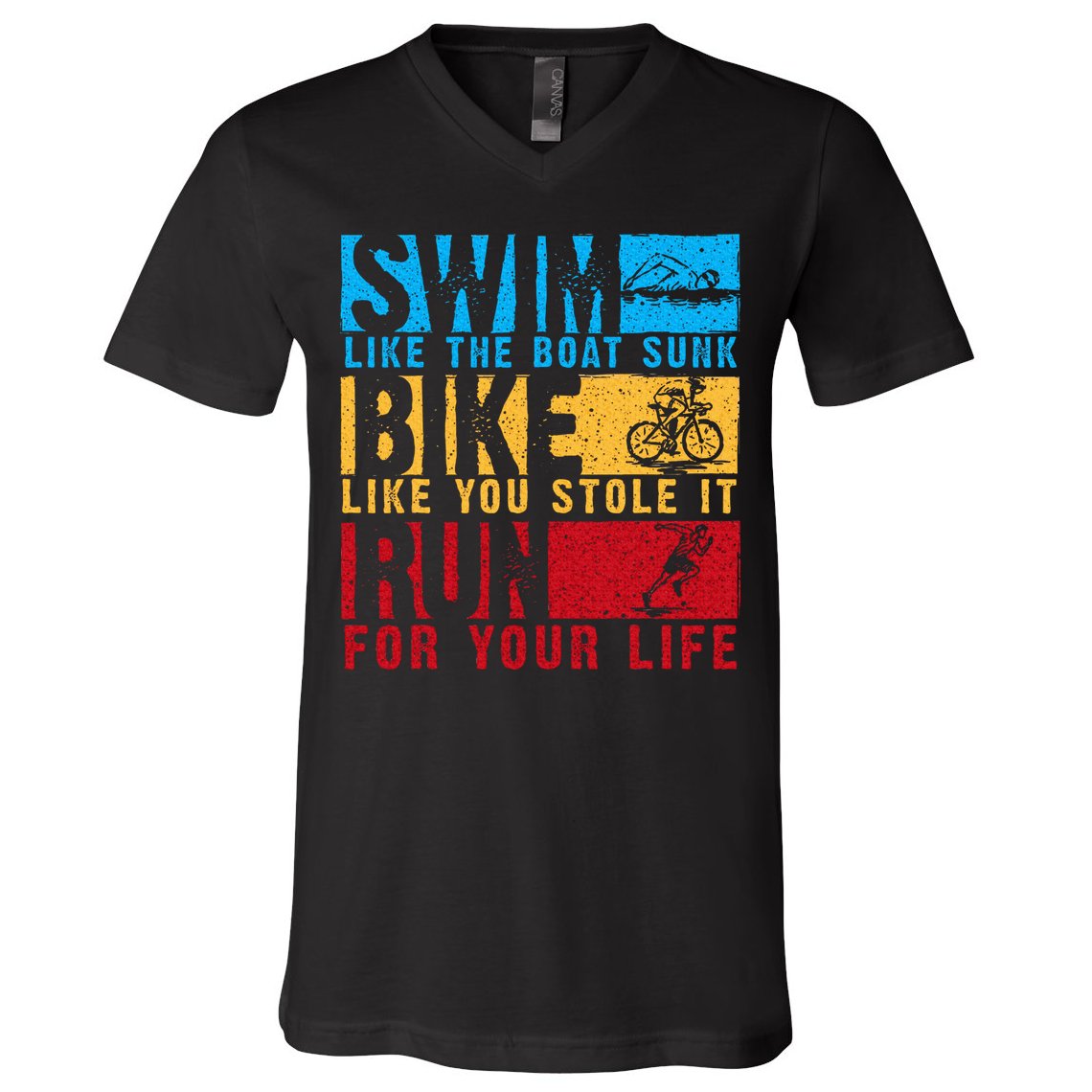 Cool Triathlon Boat Swim Bike Run Triathlete V-Neck T-Shirt