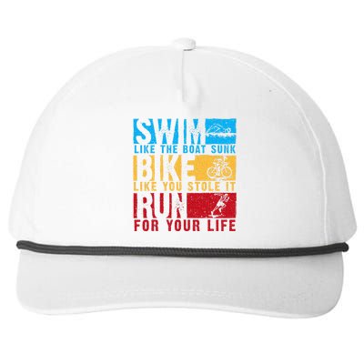 Cool Triathlon Boat Swim Bike Run Triathlete Snapback Five-Panel Rope Hat