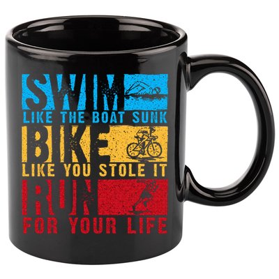 Cool Triathlon Boat Swim Bike Run Triathlete 11oz C Handle Ceramic Mug