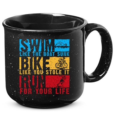 Cool Triathlon Boat Swim Bike Run Triathlete 15oz Campfire Ceramic Mug