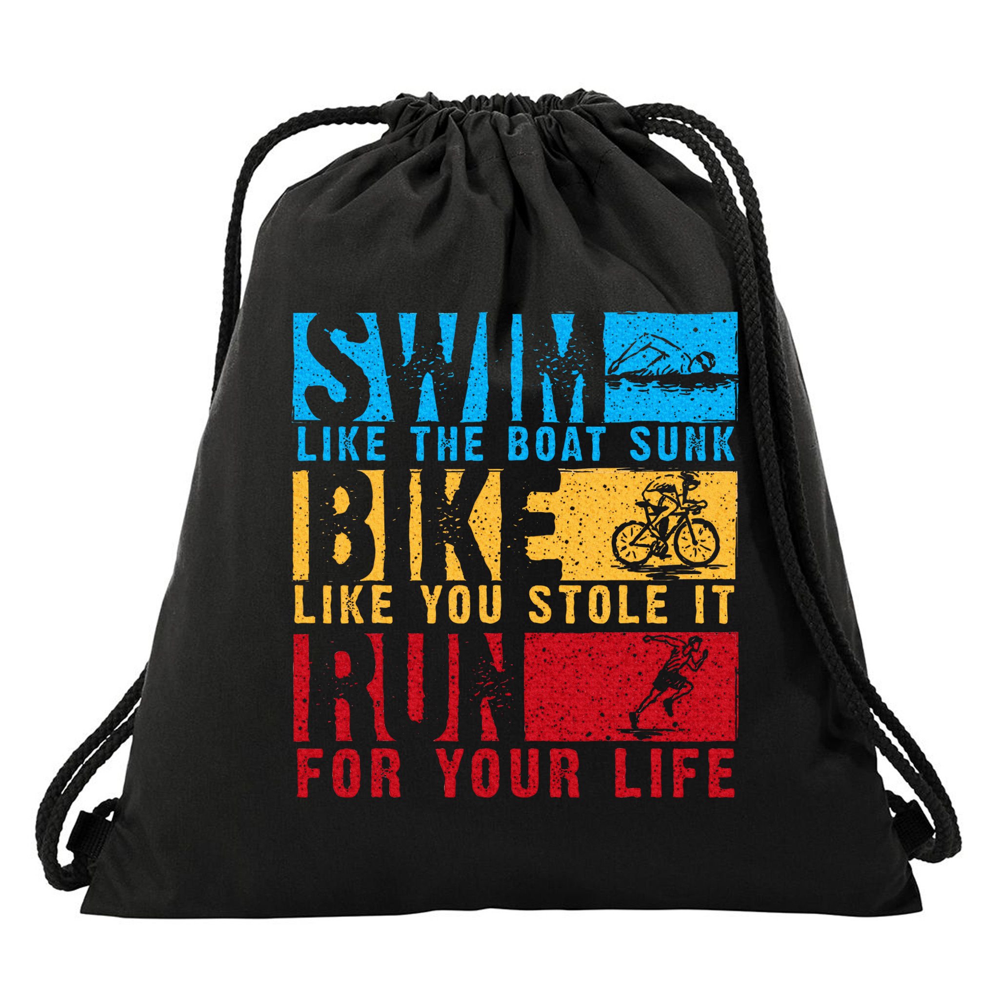 Cool Triathlon Boat Swim Bike Run Triathlete Drawstring Bag