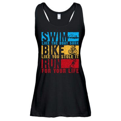 Cool Triathlon Boat Swim Bike Run Triathlete Ladies Essential Flowy Tank