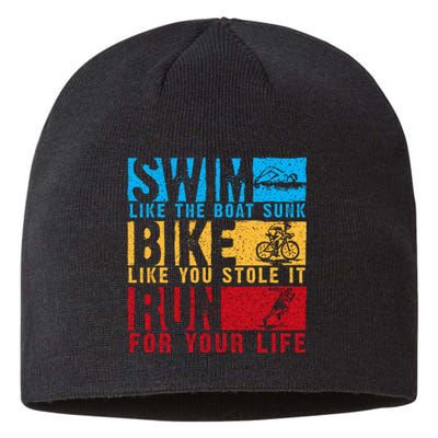 Cool Triathlon Boat Swim Bike Run Triathlete Sustainable Beanie