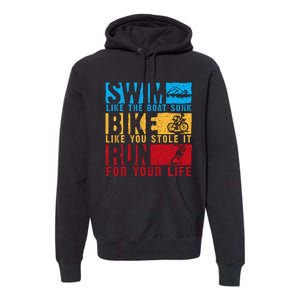 Cool Triathlon Boat Swim Bike Run Triathlete Premium Hoodie