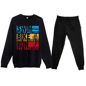 Cool Triathlon Boat Swim Bike Run Triathlete Premium Crewneck Sweatsuit Set