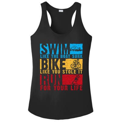 Cool Triathlon Boat Swim Bike Run Triathlete Ladies PosiCharge Competitor Racerback Tank