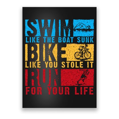 Cool Triathlon Boat Swim Bike Run Triathlete Poster
