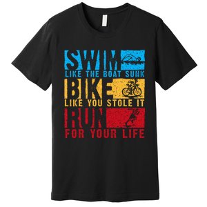 Cool Triathlon Boat Swim Bike Run Triathlete Premium T-Shirt