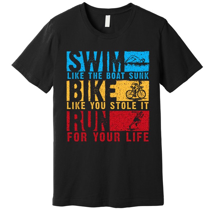 Cool Triathlon Boat Swim Bike Run Triathlete Premium T-Shirt