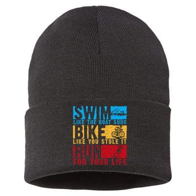 Cool Triathlon Boat Swim Bike Run Triathlete Sustainable Knit Beanie