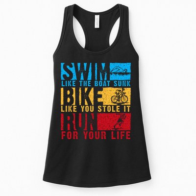 Cool Triathlon Boat Swim Bike Run Triathlete Womens Tank Top