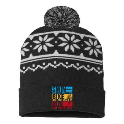 Cool Triathlon Boat Swim Bike Run Triathlete USA-Made Snowflake Beanie