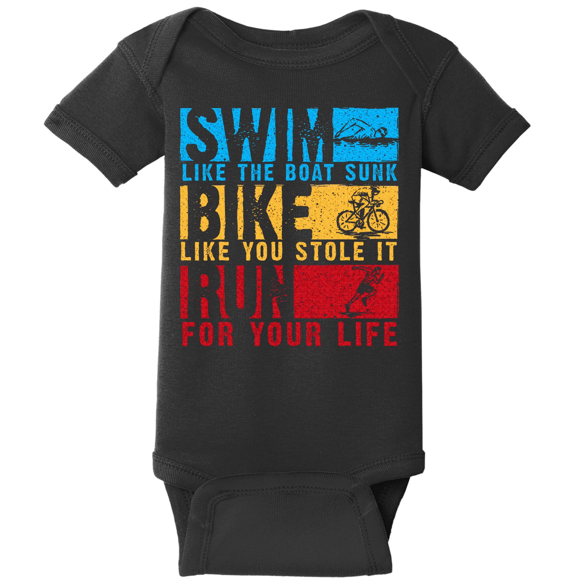 Cool Triathlon Boat Swim Bike Run Triathlete Baby Bodysuit