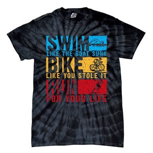 Cool Triathlon Boat Swim Bike Run Triathlete Tie-Dye T-Shirt