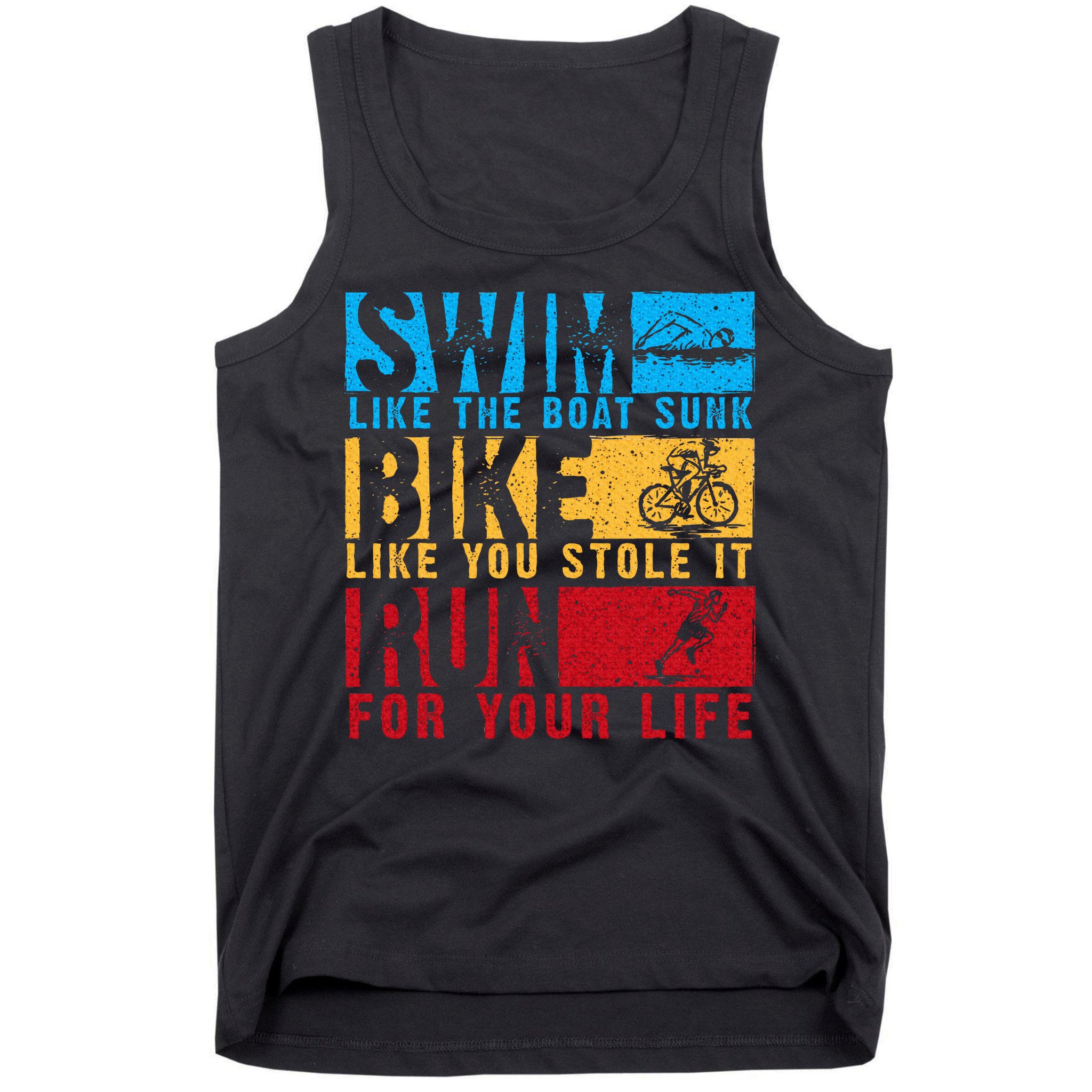Cool Triathlon Boat Swim Bike Run Triathlete Tank Top