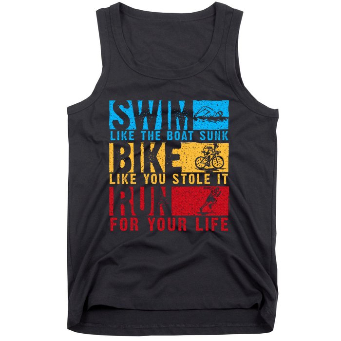 Cool Triathlon Boat Swim Bike Run Triathlete Tank Top