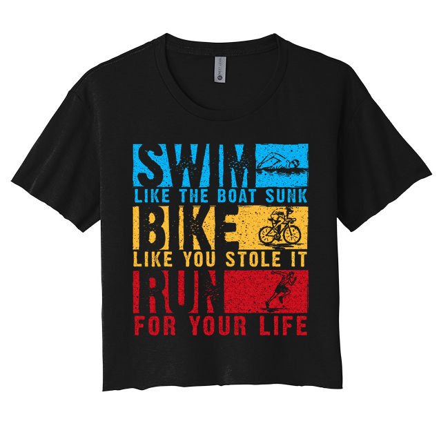 Cool Triathlon Boat Swim Bike Run Triathlete Crop Top