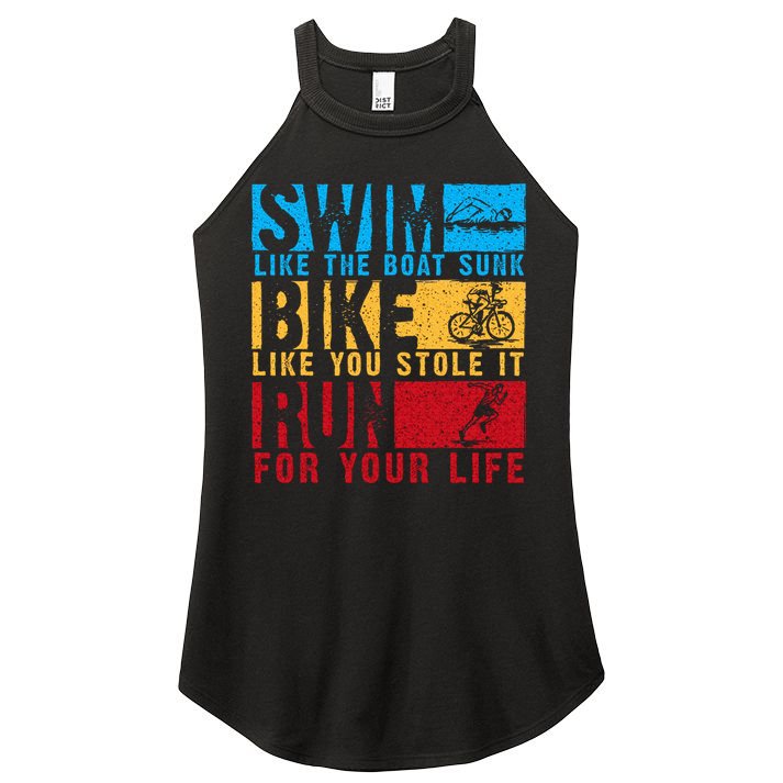 Cool Triathlon Boat Swim Bike Run Triathlete Women's Perfect Tri Rocker Tank