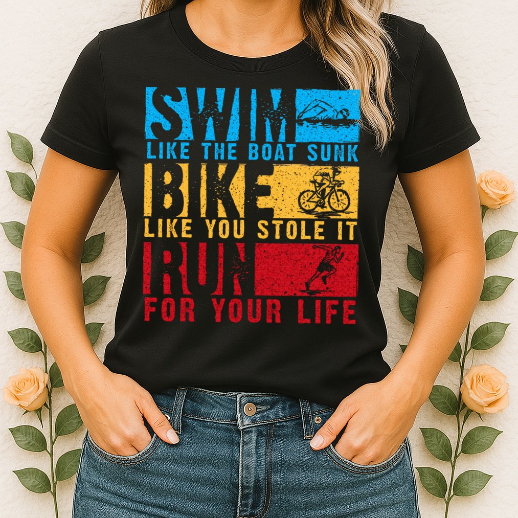 Cool Triathlon Boat Swim Bike Run Triathlete Womens T-Shirt