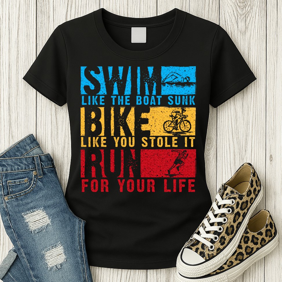 Cool Triathlon Boat Swim Bike Run Triathlete Womens T-Shirt