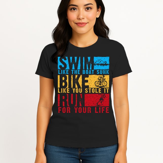 Cool Triathlon Boat Swim Bike Run Triathlete Womens T-Shirt