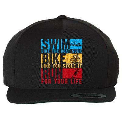 Cool Triathlon Boat Swim Bike Run Triathlete Wool Snapback Cap