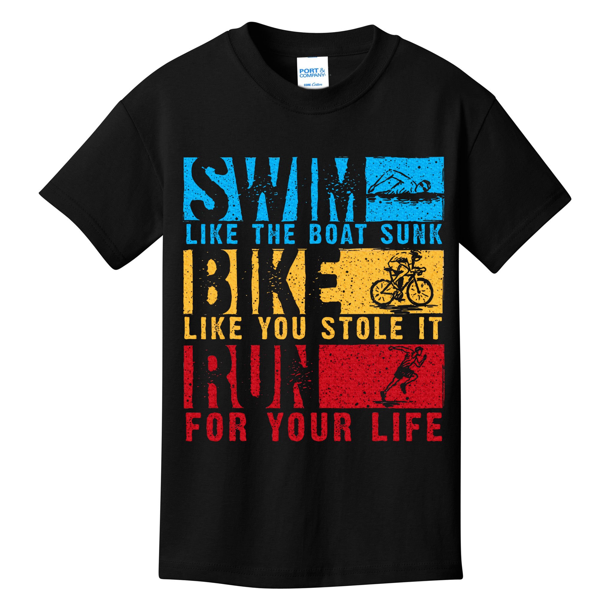 Cool Triathlon Boat Swim Bike Run Triathlete Kids T-Shirt
