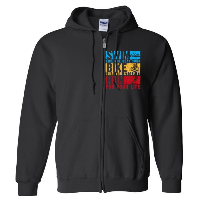 Cool Triathlon Boat Swim Bike Run Triathlete Full Zip Hoodie