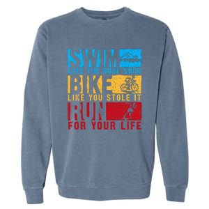 Cool Triathlon Boat Swim Bike Run Triathlete Garment-Dyed Sweatshirt