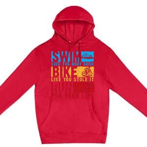 Cool Triathlon Boat Swim Bike Run Triathlete Premium Pullover Hoodie