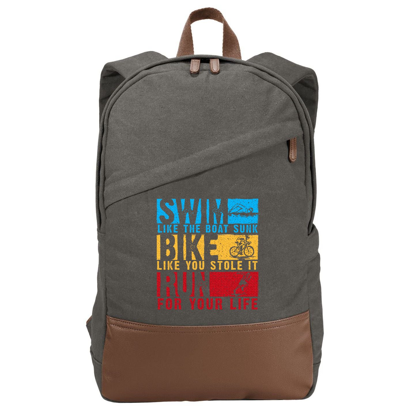 Cool Triathlon Boat Swim Bike Run Triathlete Cotton Canvas Backpack