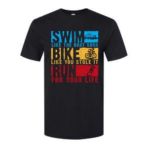 Cool Triathlon Boat Swim Bike Run Triathlete Softstyle CVC T-Shirt