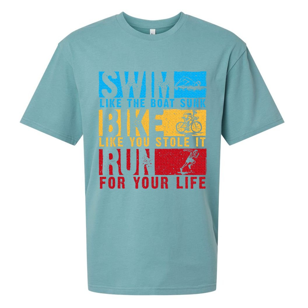 Cool Triathlon Boat Swim Bike Run Triathlete Sueded Cloud Jersey T-Shirt