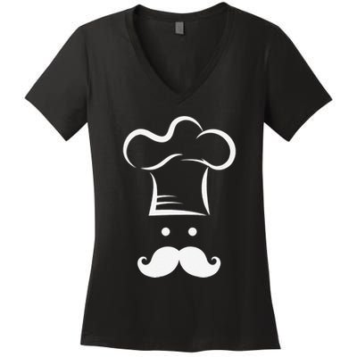 Chef Toque Blanche Hat Head Graphic Icon Women's V-Neck T-Shirt