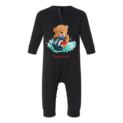 Cool Teddy Bear With Ridding Summer Jet Ski Graphic Designs Gift Infant Fleece One Piece