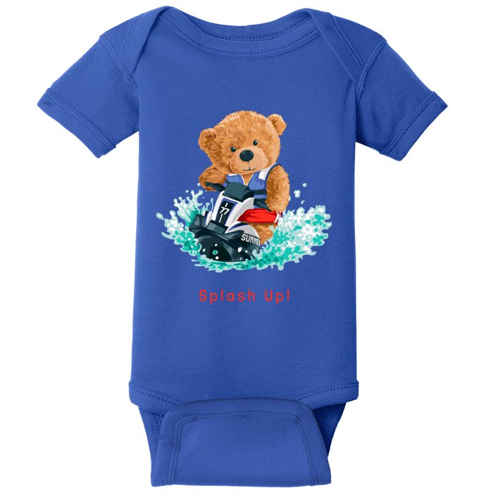 Cool Teddy Bear With Ridding Summer Jet Ski Graphic Designs Gift Baby Bodysuit