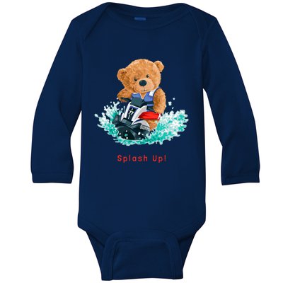 Cool Teddy Bear With Ridding Summer Jet Ski Graphic Designs Gift Baby Long Sleeve Bodysuit