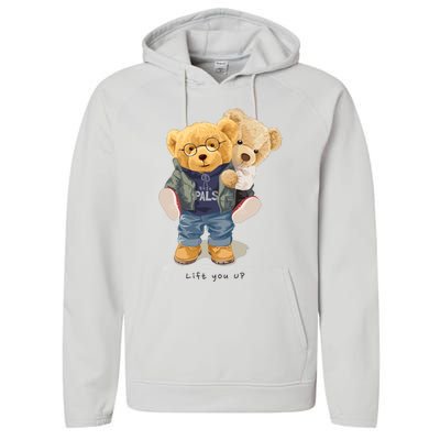 Cute Teddy Bear Lift You Up Performance Fleece Hoodie