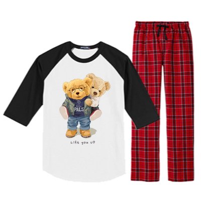 Cute Teddy Bear Lift You Up Raglan Sleeve Pajama Set