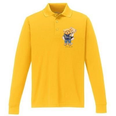 Cute Teddy Bear Lift You Up Performance Long Sleeve Polo